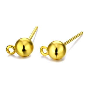 Polished 18K gold plated ball stud earrings with jump ring for DIY jewelry making