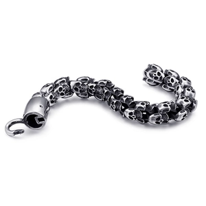 Gothic punk skull head link bracelet in vintage stainless steel for men