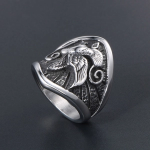 Bague aigle vintage pour homme en acier inoxydable avec détails de plumes en relief