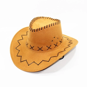 Sombrero vaquero estilo western marrón de ante sintético con costuras decorativas