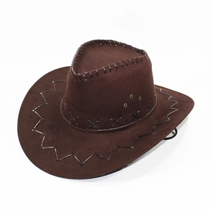 Sombrero de vaquero occidental clásico de gamuza marrón oscuro con costuras de cuero negro