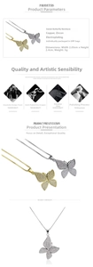 Macro view of the butterfly pendant necklace showing detailed dimensions and zircon setting