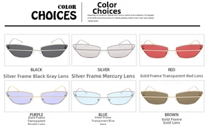 Detailed grid view showing cat-eye metal sunglasses in six diverse color lens options