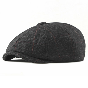 Casquette gavroche vintage grise à chevrons pour homme avec fines rayures rouges
