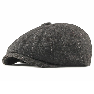 Casquette gavroche classique gris foncé pour hommes avec texture laine à chevrons
