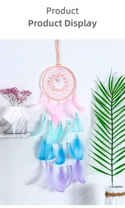 Detail of bohemian hot air balloon dreamcatcher with gradient feathers and beads