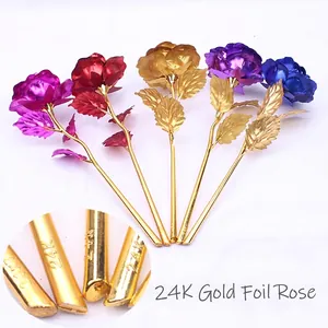 Five colored 24K gold foil roses for Christmas gifts with detailed stem engraving
