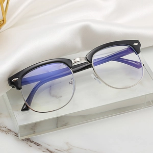 Retro Browline Glasses Anti Blue Light Blocking Half Frame Clear Lens Eyeglasses Vintage For Women And Men Metal Rivet