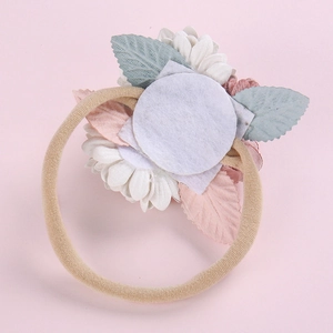 Handmade pearl flower nylon headband for babies with soft petals and elastic band