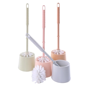 Modern thick plastic toilet brush sets with holder in green, pink, beige and grey