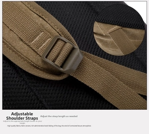 Detail of adjustable khaki nylon shoulder strap with breathable black honeycomb mesh padding