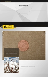 Detail of high-quality cotton canvas texture with embossed Migrator leather logo patch