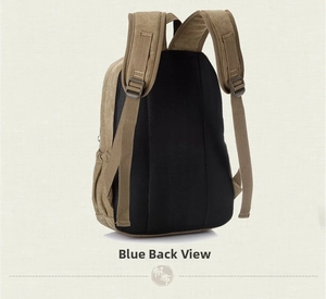 Detail of canvas backpack back featuring breathable mesh padding and adjustable straps