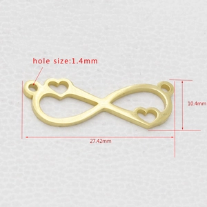 Golden stainless steel infinite heart connector charm with dimensions 27.42mm x 10.4mm