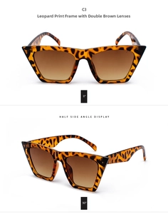 Front- und Seitenansicht der quadratischen Übergroße Sonnenbrille mit Leopard-Rahmen