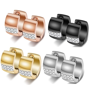 Fashion Stainless Steel Rhinestone Huggie Earrings For Women Round Geometric Inlaid Jewelry Gift Gold Silver Rose Gold Black