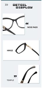 Detail view of cat eye glasses showing nose pads, metal hinges, and sleek temples