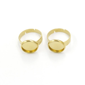 Adjustable golden stainless steel ring bases with 12mm flat round bezel for DIY jewelry