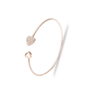 Bracciale rigido cuore oro rosa con cristalli pavé scintillanti e finitura lucida