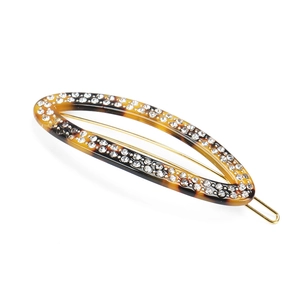 Tortoiseshell acetate hair clip with sparkling rhinestones and golden metal spring clip