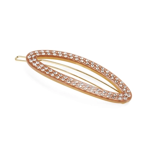 Detailed view of acetic acid brown hair clip with double rows of sparkling rhinestones
