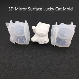 3D Lucky Cat Silicone Mold DIY Resin Epoxy Plaster Gypsum Crafting Tool Mirror Surface Reusable Cute Maneki Neko