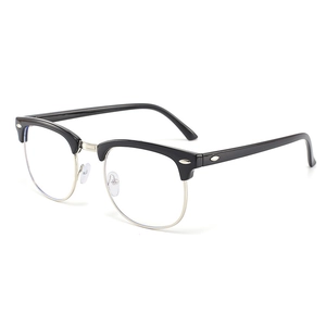 Classic black and gold half-rim browline glasses with anti-blue light clear lenses