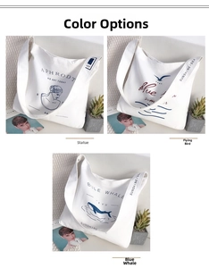 Detailed display of three canvas tote bags with artistic prints and side lettered straps