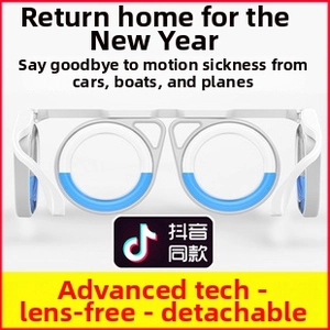 Macro detail of white anti-motion sickness glasses with detachable liquid rings