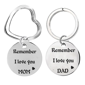 Father’s Day and Mother’s Day stainless steel keychain set with I Love You MOM DAD engraving