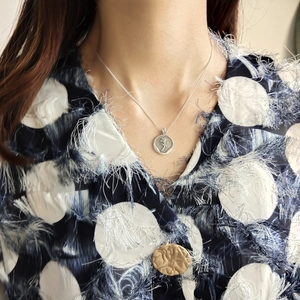 Elegant 925 sterling silver necklace with a rose flower round pendant on model