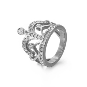Elegante anello a corona in acciaio inossidabile con accenti di zircone bianco brillante
