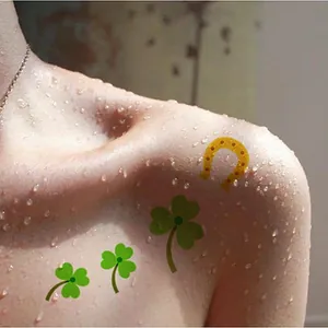 Waterproof St. Patrick's Day temporary tattoos with green shamrocks and golden horseshoe