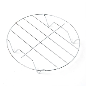 Circular stainless steel steaming rack with sturdy support feet for kitchen cooking