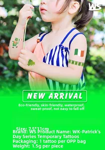 Waterproof St. Patrick's Day tattoos for kids featuring shamrocks on a child's hand