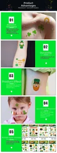 Waterproof St. Patrick's Day temporary tattoos with shamrock and leprechaun motifs