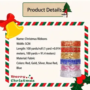 Nastro natalizio trasparente da 5cm con stelle rosse glitterate per decorazioni festive