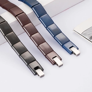Classic titanium steel ceramic magnetic bracelet in black, brown, and blue colors