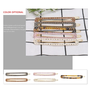 Five-piece set of acetate hair clips with sparkling crystal rhinestones and gold metal base