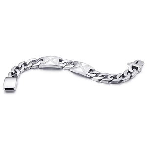 Poliertes Titanstahl-Panzerarmband für Herren mit Zirkonia-Akzenten auf silbernen Gliedern