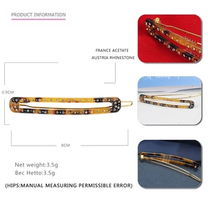 Tortoise shell acetate hair clip with Austria rhinestones for women, 8cm long