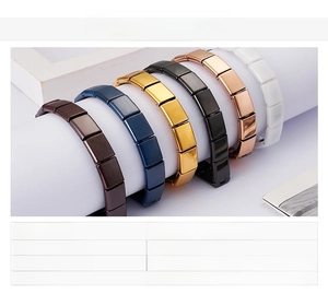 Detailed look at titanium steel bracelets with 18K gold plating in six vibrant colors