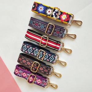 Collection of bohemian pattern adjustable bag straps with golden metal hardware