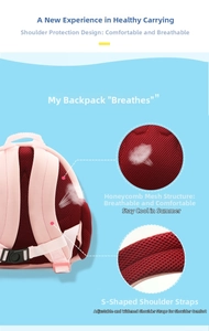 Pink toddler backpack featuring breathable honeycomb mesh back and S-shaped padded straps