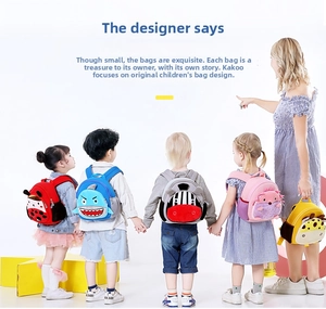 Detailed back view of children wearing colorful 3D animal backpacks for kids safety