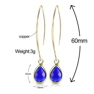 Deep blue crystal teardrop pendant earrings in copper with 60mm long elegant hooks