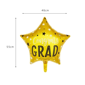 Dimensions of gold star balloon with Congrats GRAD print for graduation party decor