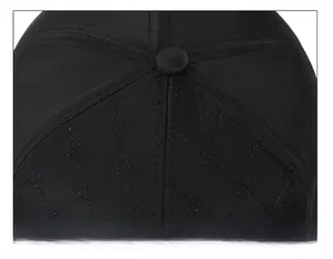 Détail macro du haut d'une casquette noire avec matelassage en losanges et coutures