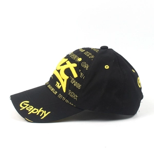 Casquette de baseball en coton noir avec broderie jaune Gaphy style streetwear