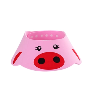 Adjustable pink pig cartoon baby shower cap for safe and comfortable hair washing
